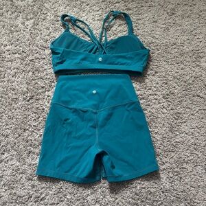 CRZ YOGA Teal Sports Bra and Shorts Set